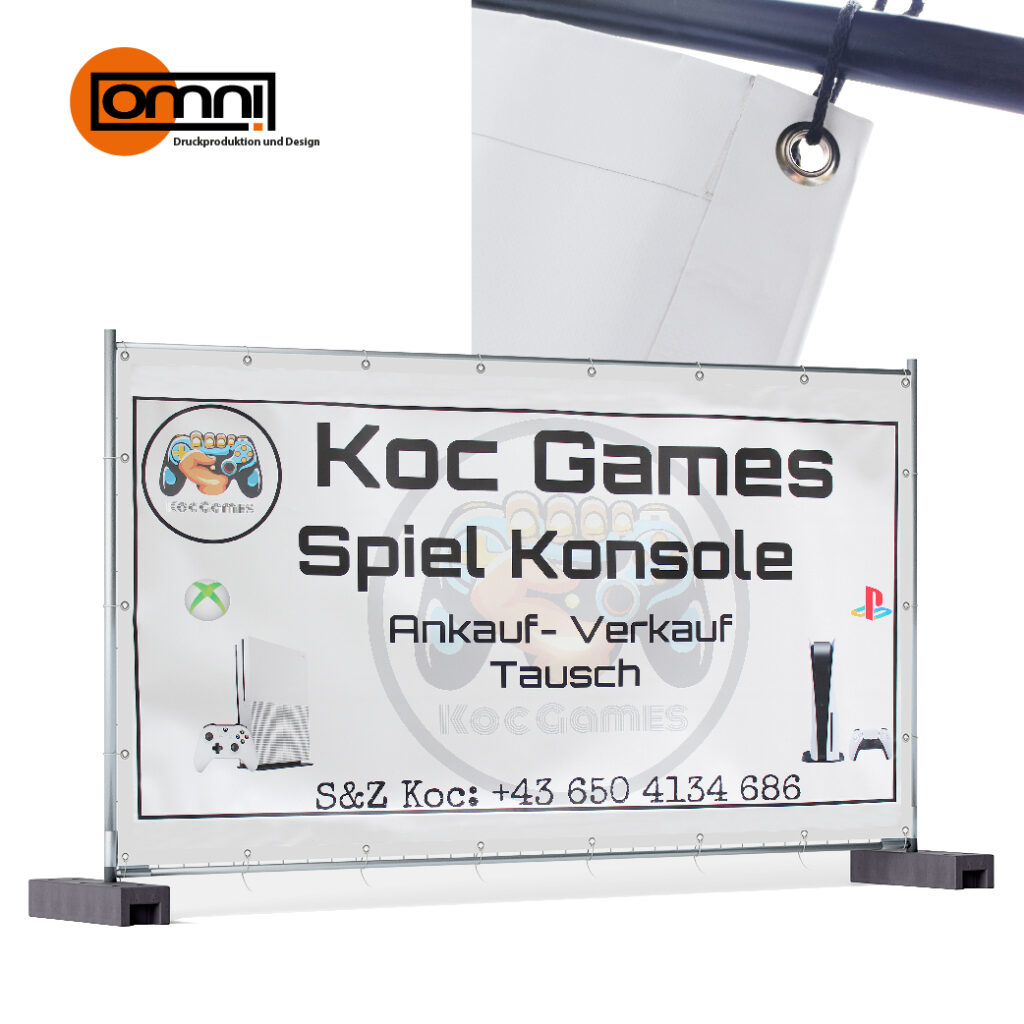 Details von Banner wird genauer angezeigt sowhl auch die Fläche und die Firmenname Koc Games. Oben wird Omnidruck Logo angezeigt.