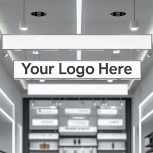 Deckenhänger mit Platz für Logo in einem modernen Geschäft