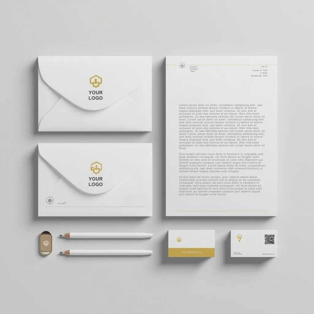 Mailing-Set mit Briefpapier und Umschlag mit QR-Code